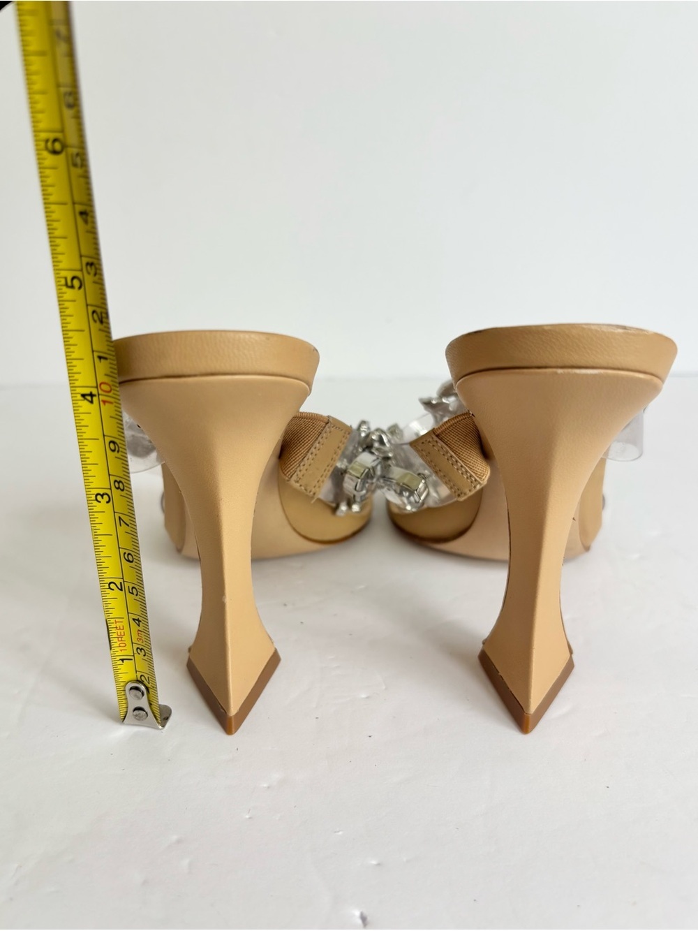 Schutz Laureen Crystal Nude Sandals Block Heel Made in Brazil Size 8.5B - Picture 7 of 13